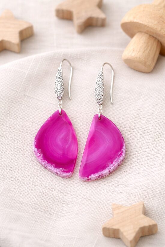 Rozā agāta auskari